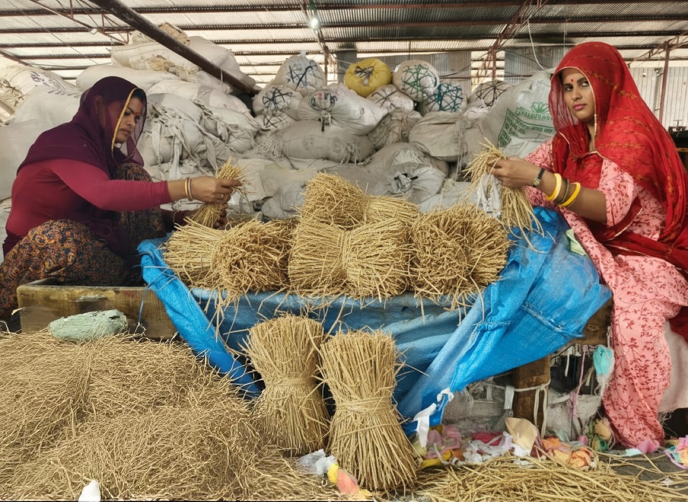 Women sorting agricultural waste for Farmer Paper making